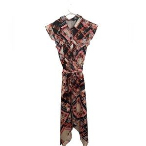 G.I.L.I. Asymmetrical Shirt Dress Print Size 0 Artsy Boho Flounce Sleeve